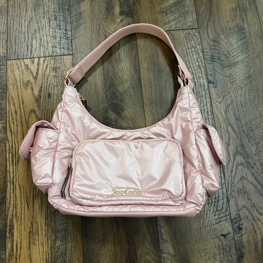 Juicy Couture Pink Puffer Nylon Shoulder Bag Y2K Hobo Cargo Pocket Handbag